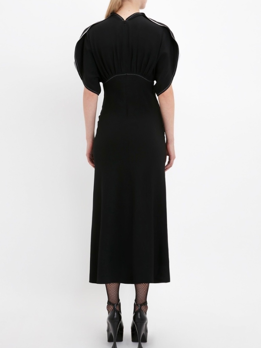 VICTORIA BECKHAM Drape Sleeve Crepe Midi/ Maxi Dress Black SZ US 8/ UK 12 - Picture 2 of 16